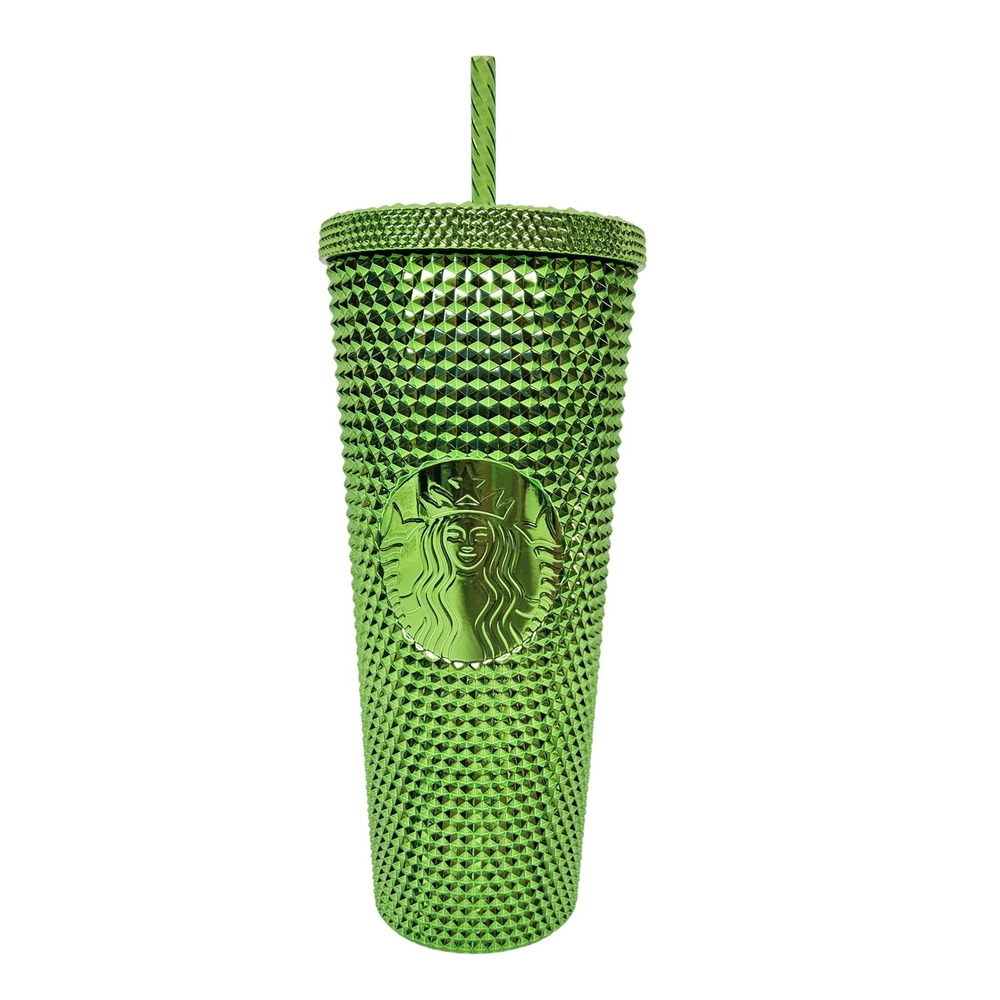 Starbucks Tumbler‎ 24oz Lime Green Studded Metallic Grid Cold Cup 011147112
